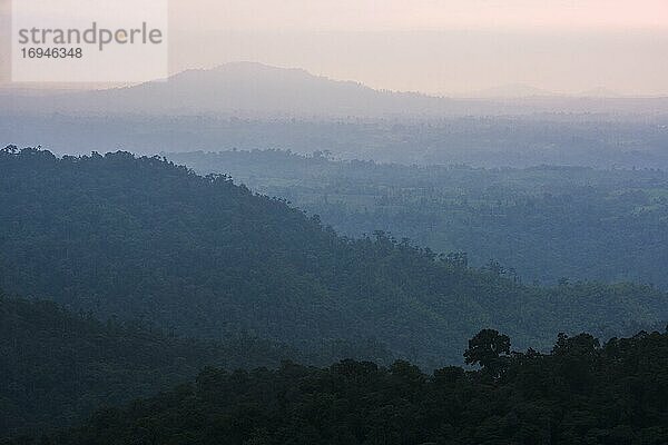 Nebliger Choco-Wald bei Sonnenuntergang  ein Regenwald in der Provinz Pichincha in Ecuador