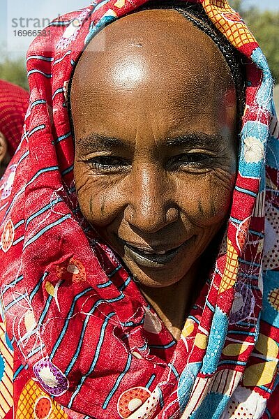 Bunt gekleidete Frau  Portrait  Sahel  Tschad  Afrika