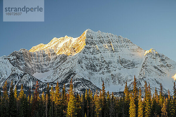 Sonnenaufgang in den Bergen entlang des Icefields Parkway Athabasca River