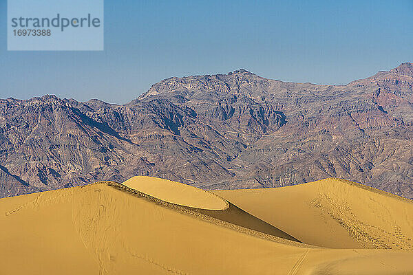 Aussicht auf Mesquite Flat Sanddünen und felsige Berge in der Wüste  Death Valley National Park  Kalifornien  USA