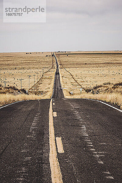 Isolierte  einsame Straße durch Grasland im nördlichen New Mexico