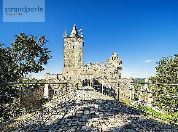 Burgruine Rudelsburg im Saaletal bei Bad Kösen  Naumburg  Sachsen-Anhalt  Deutschland  Europa