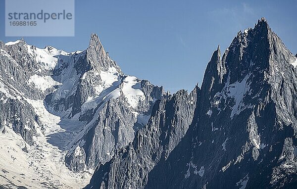 Pointe Sella  Aiguille du Grépon  Aiguille des Grands Charmoz  Berggipfel des Mont-Blanc-Massiv  Chamonix-Mont-Blanc  Haute-Savoie  Frankreich  Europa