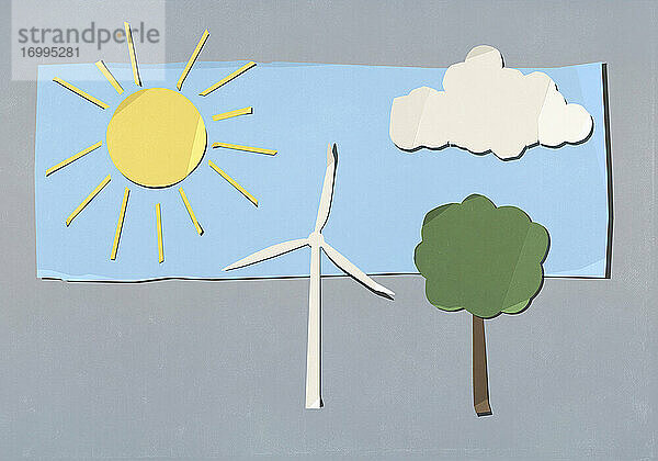 Symbole zum Ausschalten von Umwelt und Windkraftanlagen