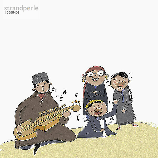 Familie spielt Rubab und singt