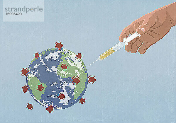 Handinjektion der Coronavirus-Kugel mit Impfspritze