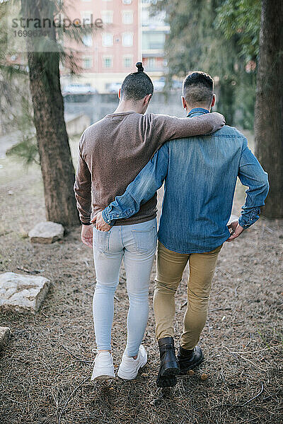 Homosexuelles Paar  das sich im Park in den Armen liegt