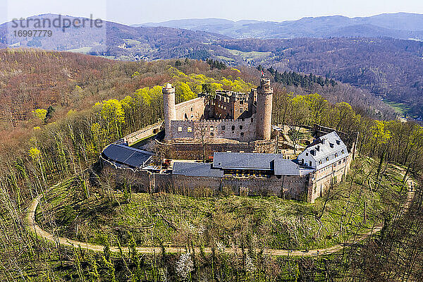 Deutschland  Hessen  Bensheim  Blick aus dem Hubschrauber auf Schloss Auerbach im Frühling