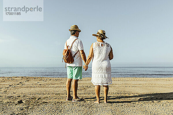 Rückansicht eines älteren Paares am Strand  El Roc de Sant Gaieta  Spanien