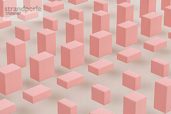 Dreidimensionales Rendering von rosa Quadern  die auf grauem Hintergrund schweben