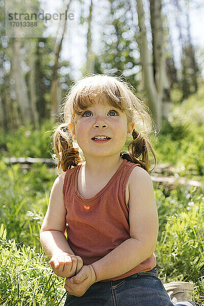USA  Utah  Uinta National Park  Portrait eines Mädchens (2-3) im Wald