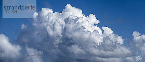 Weiße Kumuluswolken am blauen Himmel