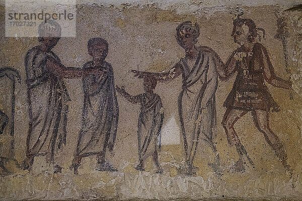 Schöne Wandmalereien in der Nekropole von Tarchuna  UNESCO-Weltkulturerbe  Tarquinia  Viterbo  Latium  Italien  Europa