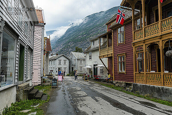Historische Häuser in Laerdal  Bezirk Vestland  Norwegen  Skandinavien  Europa