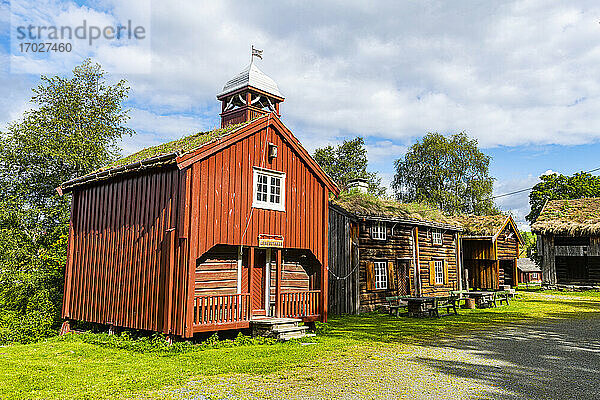 Historisches Haus  der mittelalterliche Bauernhof Stiklastadir  Stiklestad  Trondelag  Norwegen  Skandinavien  Europa