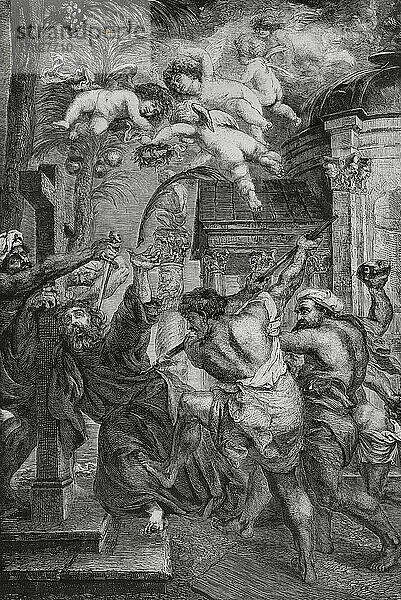 Das Martyrium des Heiligen Thomas. Kupferstich nach einem Gemälde von Rubens. La Ilustracion Española y Americana  1881.