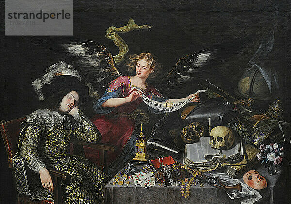 Antonio de Pereda (1611-1678). Spanischer Maler. Der Traum eines Ritters (El Sueño del Caballero)  ca.1650  Königliche Akademie der Schönen Künste San Fernando. Madrid. Spanien.