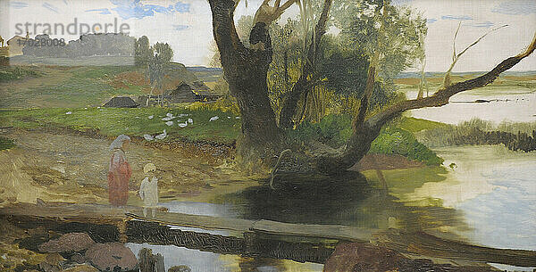 Henryk Siemiradzki (1843-1902). Polnischer Maler. Blick auf den Fluss Swislocz  ca. 1873. Polnische Kunstgalerie des 19. Jahrhunderts (Museum Sukiennice). Nationalmuseum von Krakau. Polen.