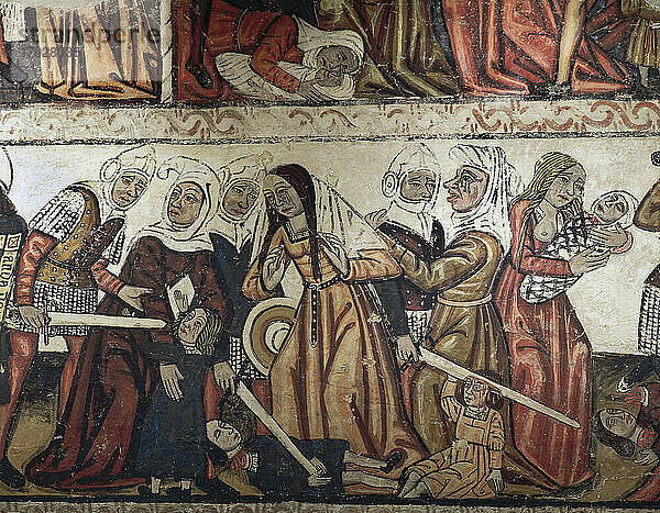Massaker an den Unschuldigen. Wandmalereien im Mittelschiff  14. Jahrhundert. Ausschnitt. Kathedrale von Mondoñedo. Provinz Lugo  Galicien  Spanien.