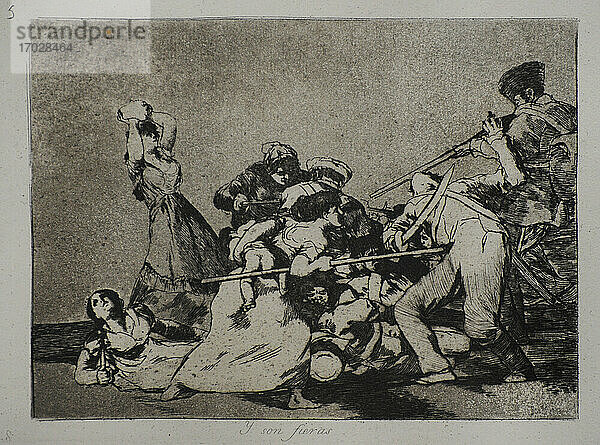 Francisco de Goya y Lucientes (1746-1828). Spanischer Maler. Die Katastrophen des Krieges. Tafel 5. Und sie sind wütend (Y son fieras). Königliche Akademie der Schönen Künste San Fernando. Madrid. Spanien.