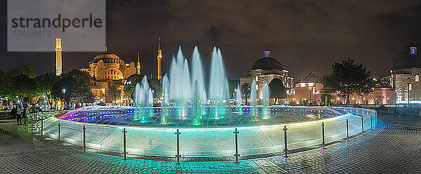 Springbrunnen der Hagia Sophia (Aya Sofya) und des Sultanahmet-Platzes bei Nacht  Istanbul  Türkei