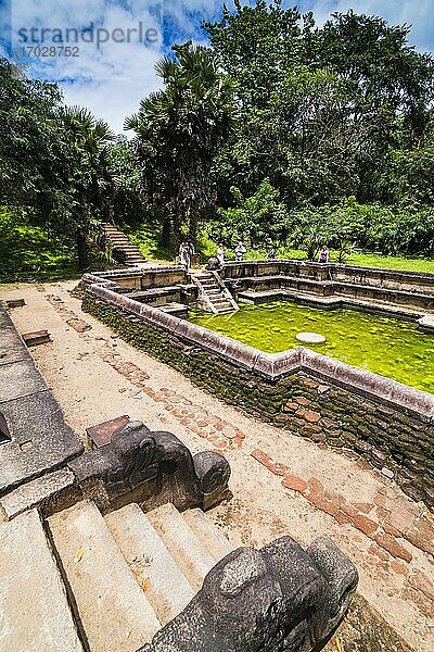 Die alte Stadt Polonnaruwa  Touristen am Badebecken (Kumara Pokuna) des Königspalastes von Parakramabahu  Sri Lanka  Asien