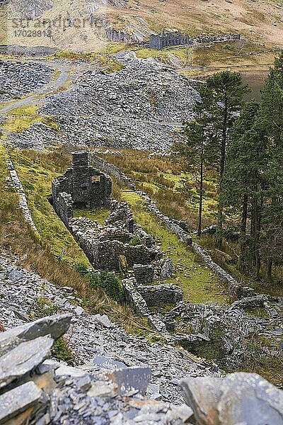 Cwmorthin Quarry  ein stillgelegter Steinbruch in Tanygrisiau  Vale of Ffestiniog  Gwynedd  Nordwales  Wales  Vereinigtes Königreich  Europa
