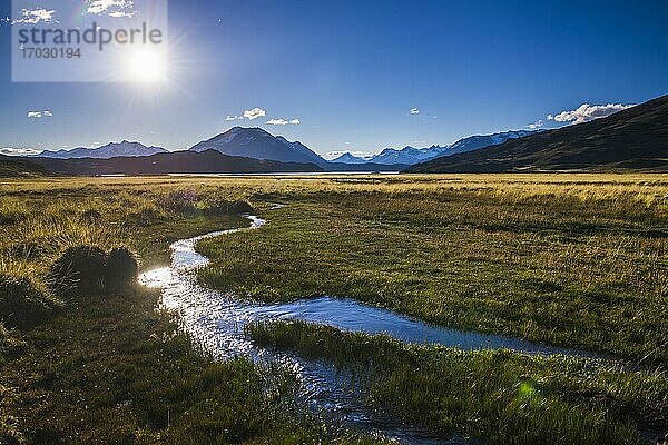 Andengebirge  gesehen vom Sumpfland im Perito-Moreno-Nationalpark (Parque Nacional Perito Moreno)  Provinz Santa Cruz  Argentinisches Patagonien  Argentinien