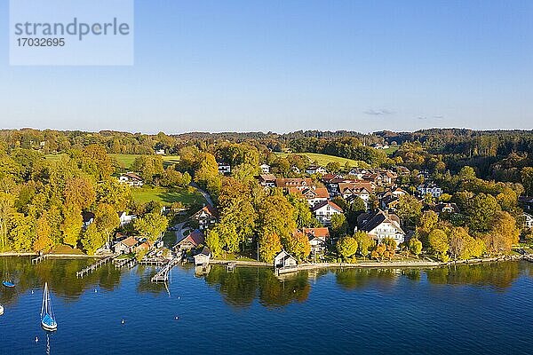 Ortschaft Ammerland  Ostufer Starnberger See  bei Münsing  Fünfseenland  Luftbild  Oberbayern  Bayern  Deutschland  Europa