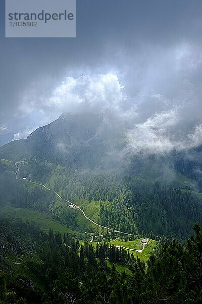 Königsbergalm mit Schneibstein in Wolken  Nebel vom Jenner  Berchtesgadener Land  Oberbayern  Bayern  Deutschland  Europa