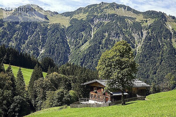 Altes Bauernhaus  historisches Bergbauerndorf Gerstruben  Dietersbachtal  bei Oberstdorf  Allgäuer Alpen  Oberallgäu  Allgäu  Bayern  Deutschland  Europa