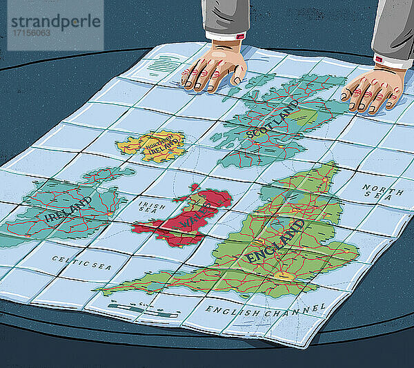 Karte der in einzelne Länder aufgeteilten Britischen Inseln
