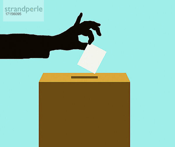 Hand  die die Stimme in die Wahlurne wirft
