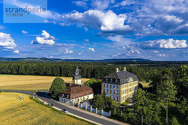 Germany  Bavaria  Eggolsheim  Aerial view of Jagersburg Castle in rural landscape