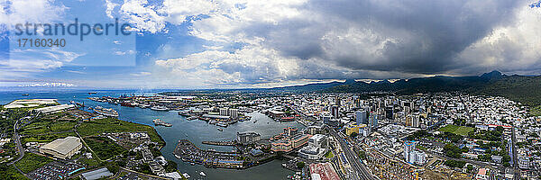 Cityscape by port of Port Louis at Mauritius