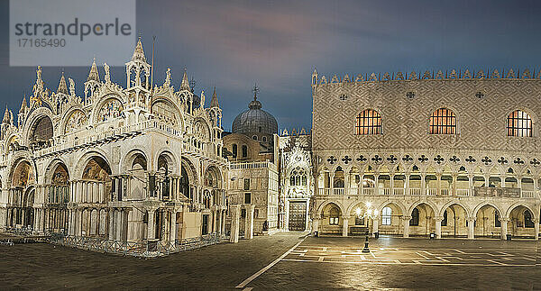 Italy  Veneto  Venice  Saint Marks Basilica standing on empty Piazza San Marco at dusk