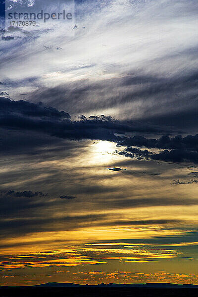 Cloudy sky during sunset at Petrified Forest National Park  Arizona  USA