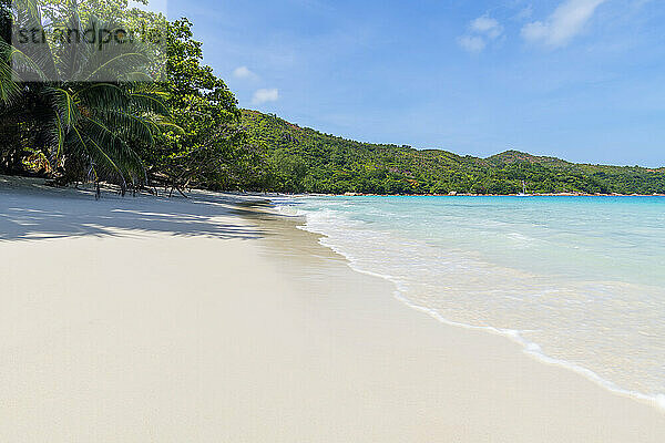 Seychelles  Praslin Island  Anse Lazio sandy beach with crystal clear turquoise ocean