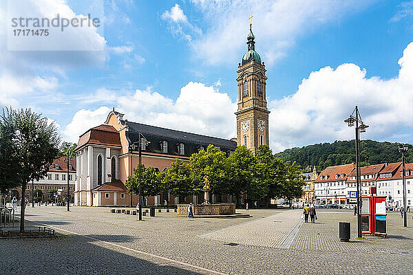 St George's church against cloudy sky at Market Square in Eisenach  Germany