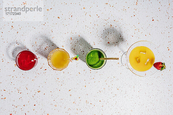 Healthy cocktails on terrazzo marble at home