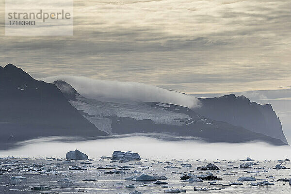 Meereis und Eisberge  die vom Christian IV Gletscher gekalbt wurden  Nansen Fjord  Ostgrönland  Polarregionen