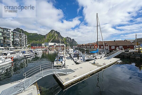 Boote im Hafen von Svolvær  Lofoten  Nordland  Norwegen  Europa