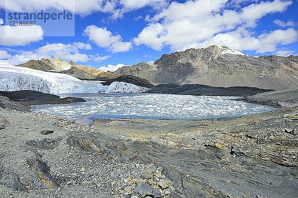 Eisschollen im See vor der Gletscherzunge  Gletscher Pastoruri  Cordillera Blanca  Provinz Recuay  Peru  Südamerika