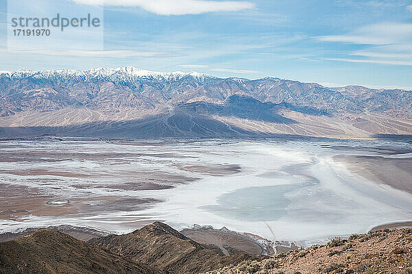 Death Valley von Dante's View Badwater-Becken und verschneiter Telescope Peak