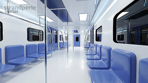 Dreidimensionales Rendering des Innenraums eines modernen U-Bahn-Zugs