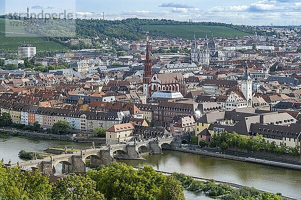 Alte Mainbrücke und die Innenstadt  Stadtansicht  Fluss Main  Würzburg  Franken  Bayern  Deutschland  Europa