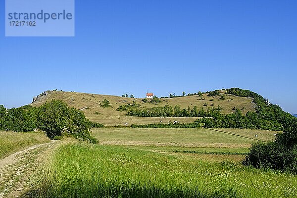 Berg Walberla mit Kapelle St. Walpurgis  Ehrenbürg  nahe Kirchehrenbach  Fränkische Schweiz  Oberfranken  Franken  Bayern  Deutschland  Europa