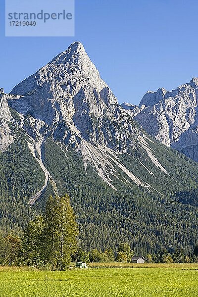 Ausblick  Radweg Via Claudia Augusta  hinten Ehrwalder Sonnenspitze  Alpenüberquerung  Berglandschaft  Alpen  Ehrwalder Becken  bei Ehrwald  Tirol  Österreich  Europa