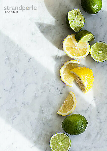 Zitronen und Limetten  ganz  halbiert und in Scheiben geschnitten