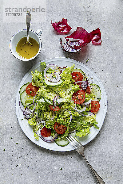 Bunter Salat mit Tomaten und roten Zwiebeln